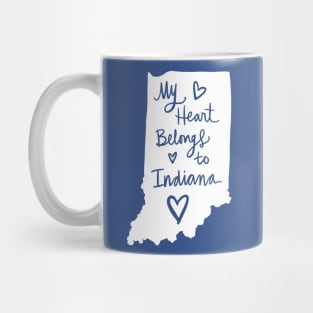 My Heart Belongs To Indiana: Hoosier State Pride Calligraphy Art State Silhouette Mug